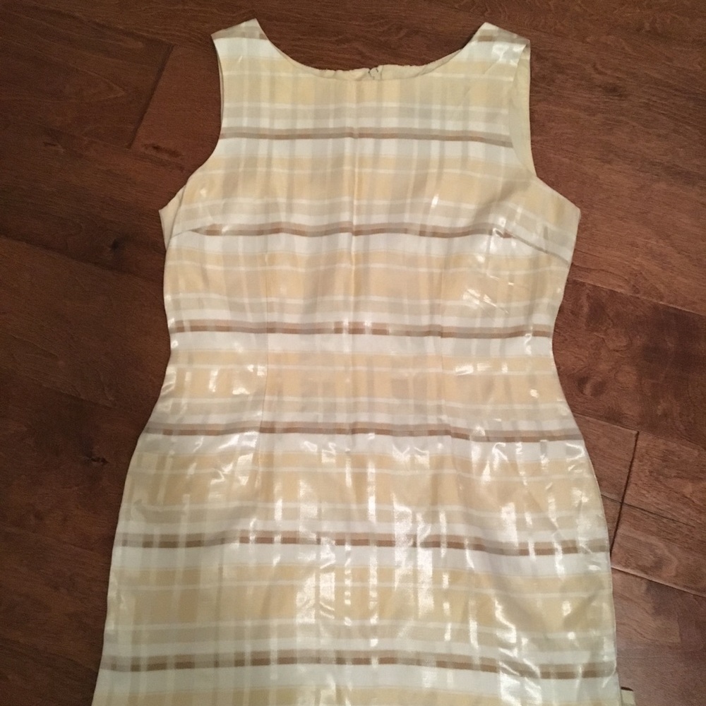 John Roberts vintage shiny finish plaid mini dress 4P beige yellow